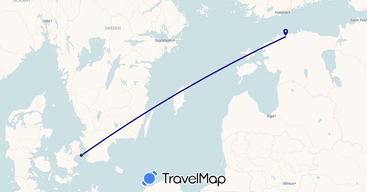 TravelMap itinerary: driving in Denmark, Estonia (Europe)
